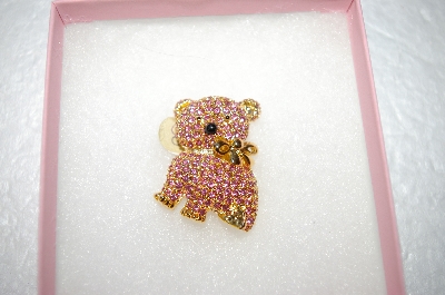 +MBA #17-018  Pink Crystal Teddy Bear Pin