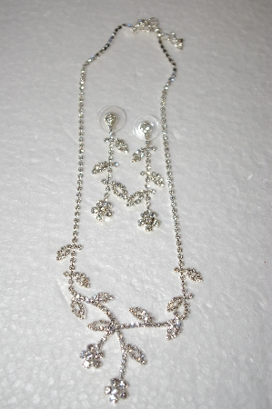 +MBA #17-049  Fancy Clear Crystal Flower Necklace With Matching Earrings