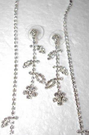 +MBA #17-049  Fancy Clear Crystal Flower Necklace With Matching Earrings