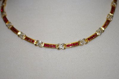 +MBA #19-245  14K Gold Plated Silver Ruby  Hugs Necklace