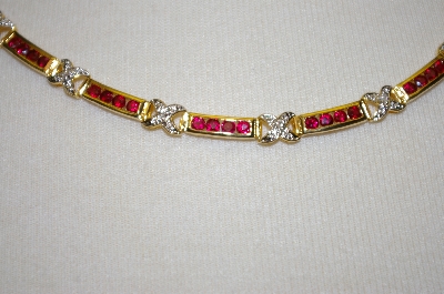 +MBA #19-245  14K Gold Plated Silver Ruby  Hugs Necklace