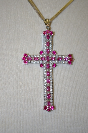 +MBA #19-096  "Charles WinstonCreated Pink Ruby & Sapphire Large Cross Pendant