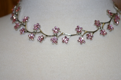 +MBA #19-240  Pink Crystal Floral Necklace