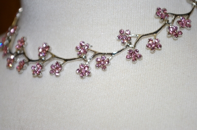 +MBA #19-240  Pink Crystal Floral Necklace