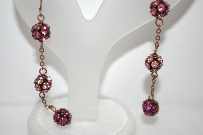 +MBA #19-178  Pink Crystal Ball Drop Earrings