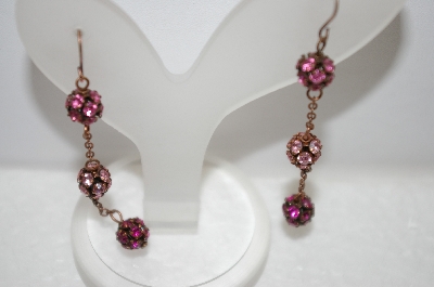 +MBA #19-178  Pink Crystal Ball Drop Earrings