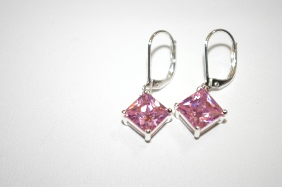 +MBA #19-348  Square Cut Pink CZ Dangle Earrings