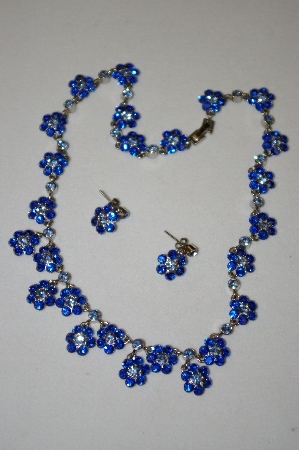 +MBA #20-534  Two Shades Of Blue Crystal Necklace & Matching Earrings