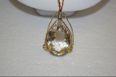 +MBA #CQ   Large Oval Wire Wraped Quart Crystal Pendant
