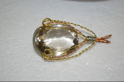 +MBA #CQ   Large Oval Wire Wraped Quart Crystal Pendant