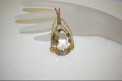 +MBA #CQ   Large Oval Wire Wraped Quart Crystal Pendant