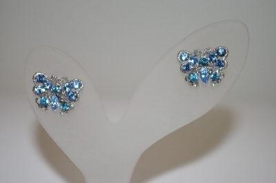 +MBA #20-380  Blue Crystal Butterfly Earrings