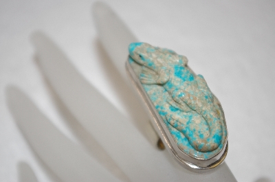 + MBA #20-337   "Artist  "KH"  Signed Hand Carved Turquoise Lizzard Ring