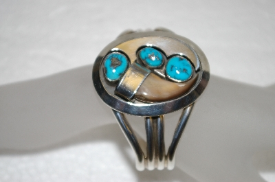 +MBA #20-511  Artist "Delbert Vandever"  Signed Bear Claw & Blue Turquoise Sterling Cuff Bracelet