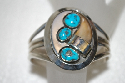 +MBA #20-511  Artist "Delbert Vandever"  Signed Bear Claw & Blue Turquoise Sterling Cuff Bracelet