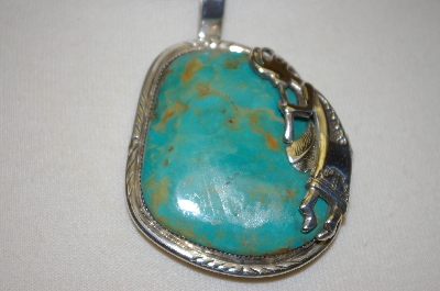 +MBA #21-813  "Artist Signed "J" Fancy Green Turquoise Hopi Sterling Pendant