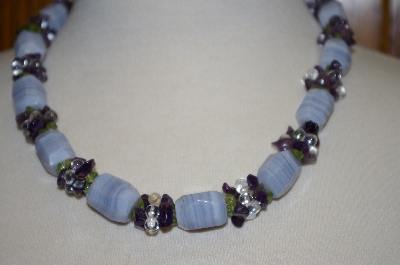+MBA #21-549B  Ross-Simons Sterling Chalcedony & Multi Gemstone Necklace