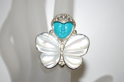 +MBA #21-467  "Sajen Sterling Mother Of Pearl & Blue Turquoise Ring