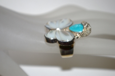 +MBA #21-467  "Sajen Sterling Mother Of Pearl & Blue Turquoise Ring