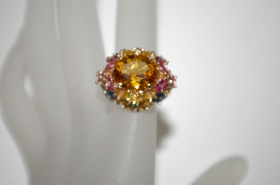 +MBA #21-329  14K Citrine & Multi Sapphire Diamond Ring