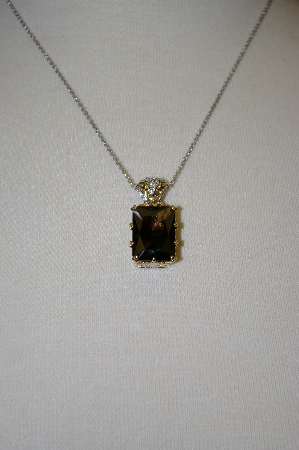 +MBA #21-413  Smokey Quartz & Clear Sapphire Pendant With 18" Chain