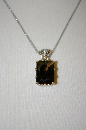 +MBA #21-413  Smokey Quartz & Clear Sapphire Pendant With 18" Chain