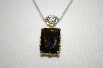 +MBA #21-413  Smokey Quartz & Clear Sapphire Pendant With 18" Chain