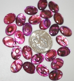 +MBA #23-075  "Set Of 26 Pink Cut & Polished Paua Shell Cabochons