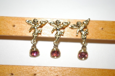 +MBA #23-514  " MBA #23-514  14K Plated Angel Pink Crystal  Earrings & Pin Set