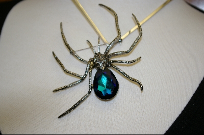 +  Large Blue Crystal Spider Pin