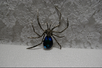 +  Large Blue Crystal Spider Pin