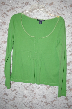 +MBA #1954  " Boston Proper Green Long Sleve Cotton Top