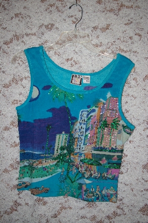 +MBA #5-1878  "Designer "Take Two Clothing Company" Blue Embelished Art Work Tank