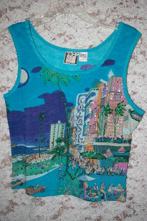 +MBA #5-1878  "Designer "Take Two Clothing Company" Blue Embelished Art Work Tank
