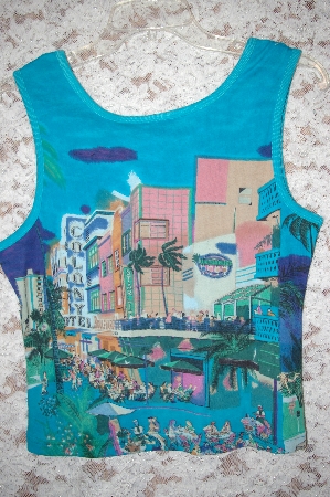 +MBA #5-1878  "Designer "Take Two Clothing Company" Blue Embelished Art Work Tank
