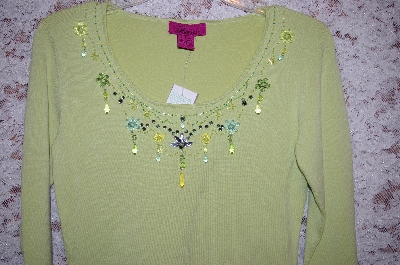 +MBA5-1864  "Designer L.A.C.E. Light Green Embelished Long Sleve Sweater
