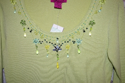 +MBA5-1864  "Designer L.A.C.E. Light Green Embelished Long Sleve Sweater
