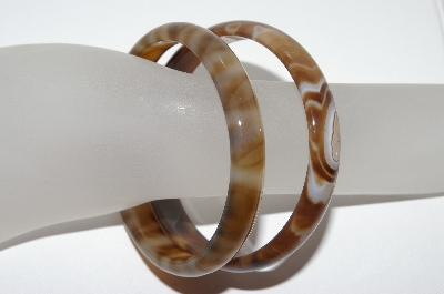 +MBA #1663  Set Of 2 Adult Size Brown Agate Bangle Bracelets