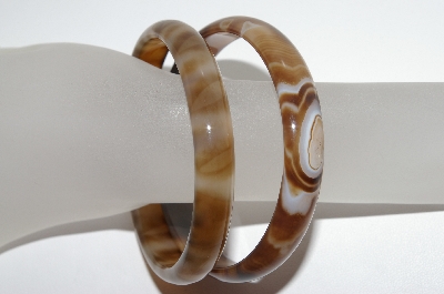 +MBA #1663  Set Of 2 Adult Size Brown Agate Bangle Bracelets