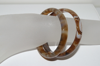 +MBA #1663  Set Of 2 Adult Size Brown Agate Bangle Bracelets