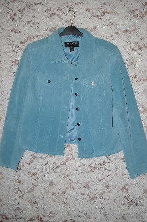 +MBA #34-077   "Light Blue Bernardo "Jean Jacket Look" Washable Suede Jacket