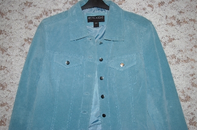 +MBA #34-077   "Light Blue Bernardo "Jean Jacket Look" Washable Suede Jacket