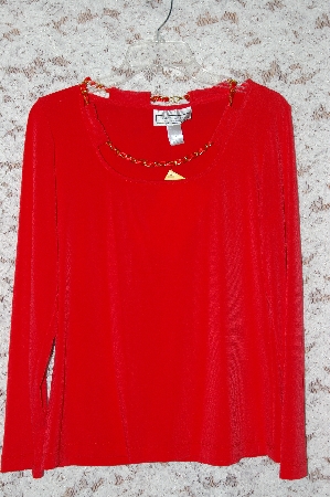 +MBA #49-013  "George Simonton "Red Milky Knit Top With Faux Chain Detail"
