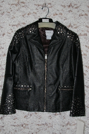 +MBA #49-072  "Pamela McCoy "Studs & Stitched Panels Leather Jacket"