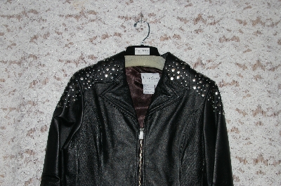 +MBA #49-072  "Pamela McCoy "Studs & Stitched Panels Leather Jacket"