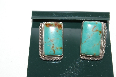+MBA #65-024   Sterling "Navajo"  Square Blue Turquoise Pierced Earrings