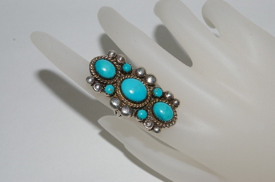 +MBA #65-084   Artist "Mr. Charlie"  Signed "Mr. Charlie" 7 Stone Blue Turquoise Ring