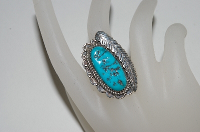 +MBA #65-188   Artist "DM" Signed Blue Turquoise Leaf Ring