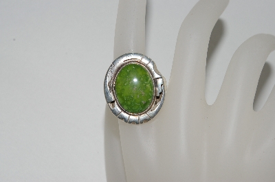 +MBA #65-112   Sterling "Navajo" Artist "Jerry N. Piatere" Signed Green Turquoise Ring