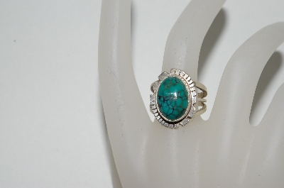 +MBA #65-171  Sterling "Navajo" Oval Blue Spider Web Turquoise Ring